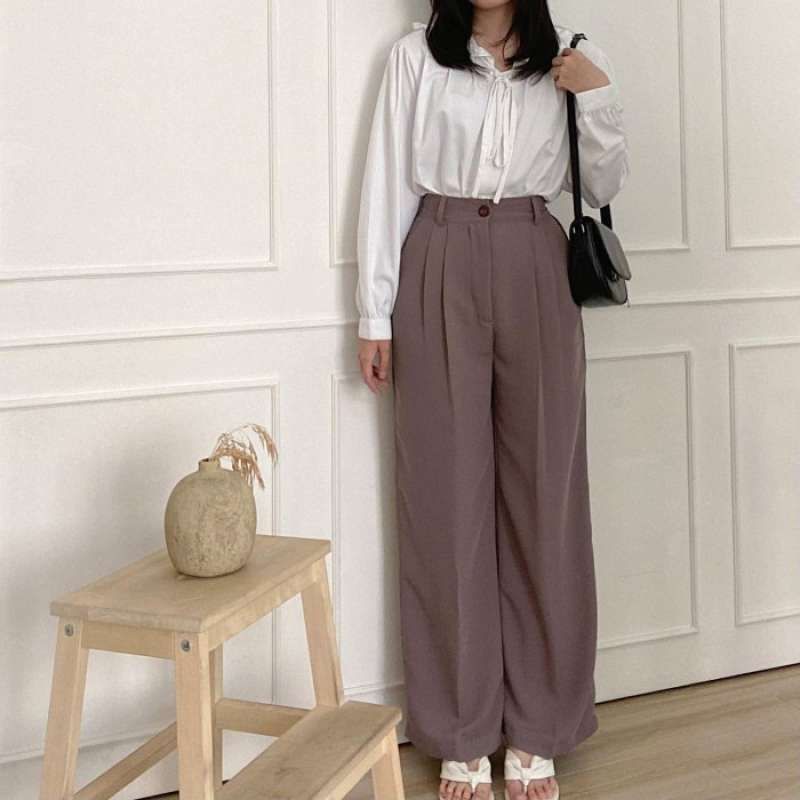 LOOSE PANTS TROUSERS CELANA ANTI KUSUT WANITA CELANA KULOT WANITA CELANA KANTOR FORMAL CELANA KERJA WANITA-3