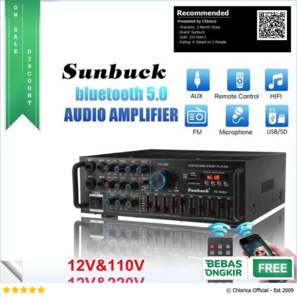 Promo Sunbuck Audio Amplifier Bluetooth EQ Karaoke FM Radio 2000W - AS-336BU - Hitam Sunbuck Berkual