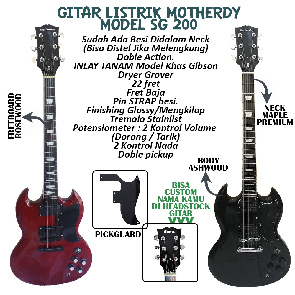 Gitar Listrik Merk Motherday Original Seri SG 200 Terbaru