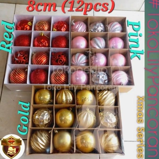 hiasan natal/bola bola natal besar/hiasan pohon natal 8cm isi 12 pc