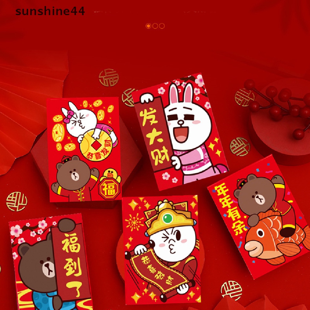 Sunshine 2 Pak / 12pcs Amplop Merah Gambar Kartun Harimau Untuk Tahun Baru Imlek Anak