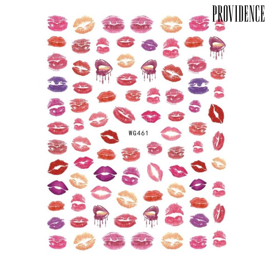 Stiker Perekat Kuku Desain Hati Bibir Merah Warna-Warni Dapat Dilepas Untuk Salon