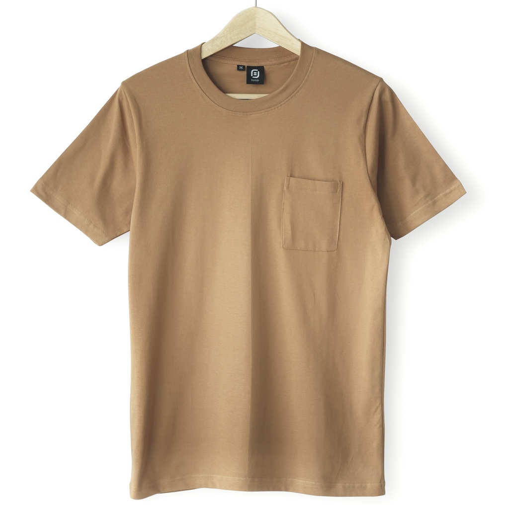 Bajubaja simple pocket almond brown / kaos saku polos coklat almond bahan cotton combed 24s - unisex