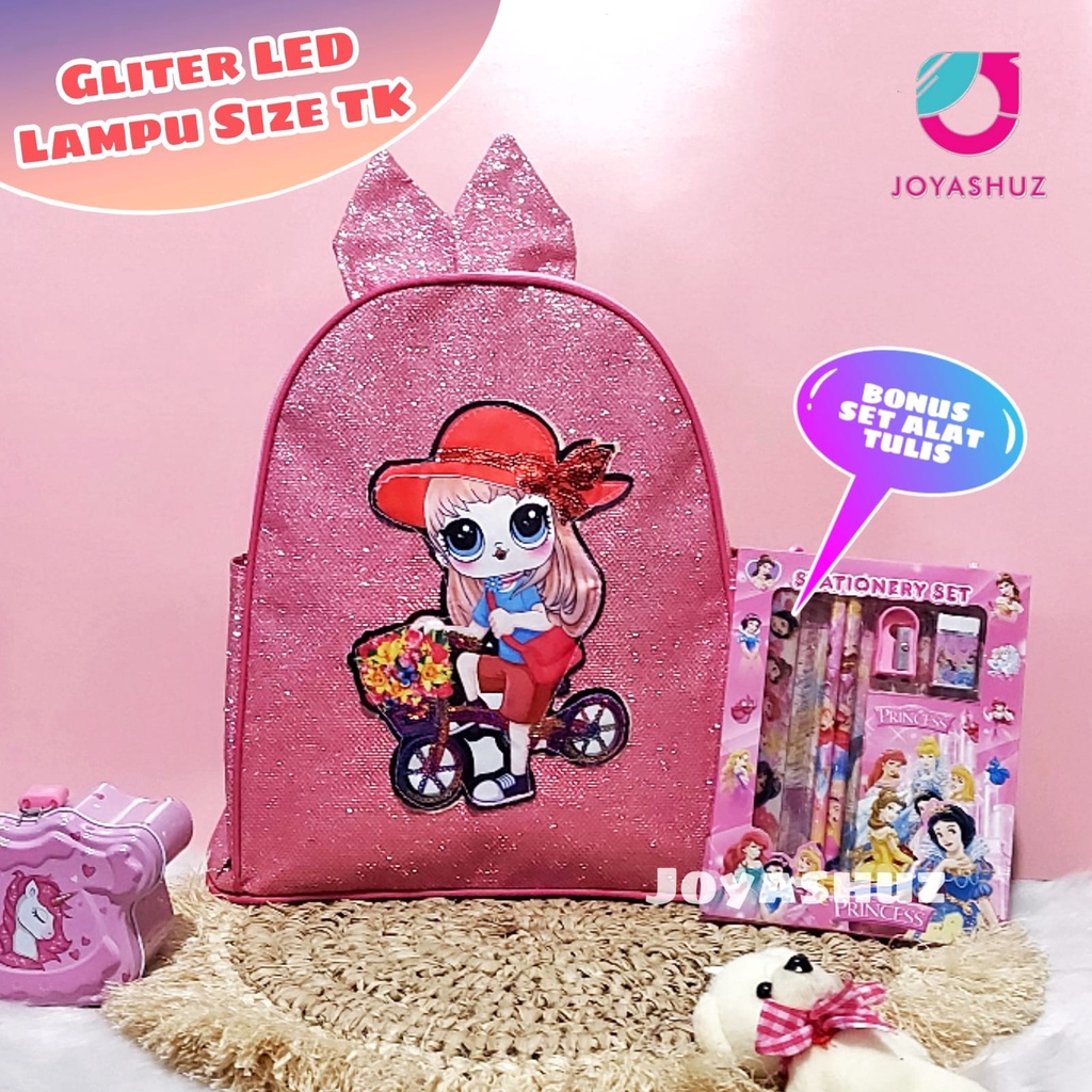 Ransel Anak Sekolah Perempuan LED - Tas LOL Gliter Anak Perempuan Berbonus  - Ransel Lol Anak - Tas Anak TK -  Ransel Nyala -  Tas Sekolah Anak Perempuan Lol Gliter Gratis Bonus - LOL Gliter Telinga  - Tas Anak Karakter Lucu - Joyashuz