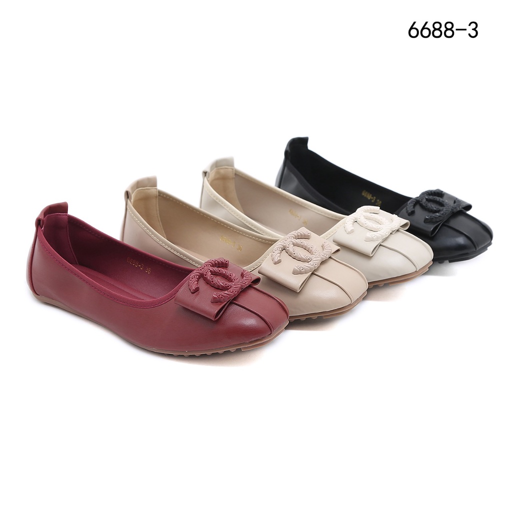 CH Leather CC Logo Bow Flats Shoes 6688-3