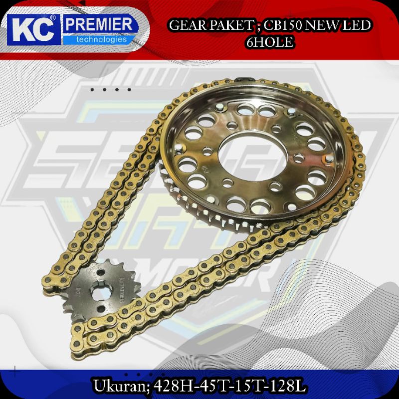 KCP GEAR PAKET CB150 R NEW LED 6HOLE ( 428H-45T-15T-128L) / KC PREMIER GIR SET CB150 LED 6HOLE (428H-45T-15T-128L)