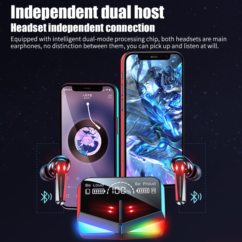 Matei Headset Bluetooth Gaming TWS M28 earphone Dual Mode bass headphone BT V5.1 LED Smart Display wireless