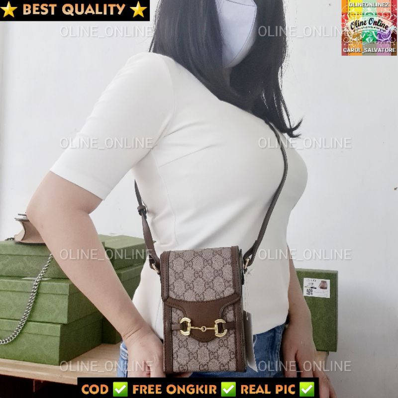 tas selempang wanita kecil horsebit mini size handphone phone holder gc tali panjang guci