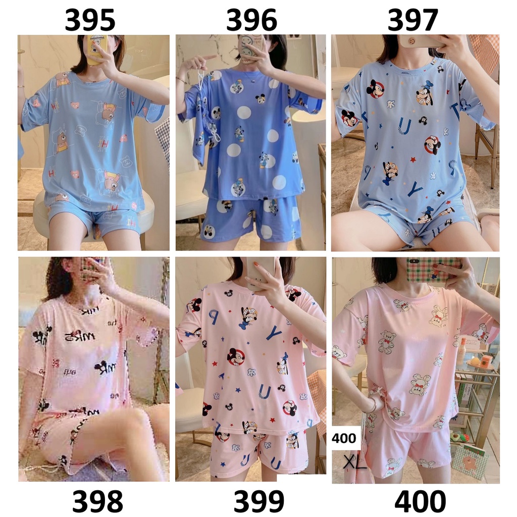 Baju Tidur Wanita Lengan Pendek Celana Pendek Pink Blue Series