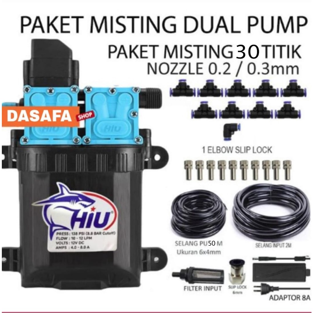 Jual Paket Lengkap Misting Titik Selang Meter Pompa Hiu Dual