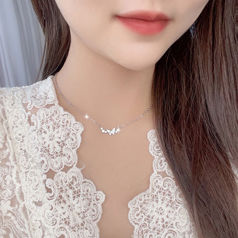 Fancyqube Kalung Rantai Klavikula Sterling Silver 925 Hias Liontin Kupu-Kupu Zircon Untuk Wanita