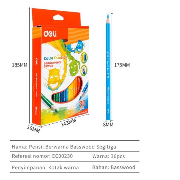 

DELI Colored Pencil Triangle Soft Basswood Rich 36C [EC00230] - Pensil