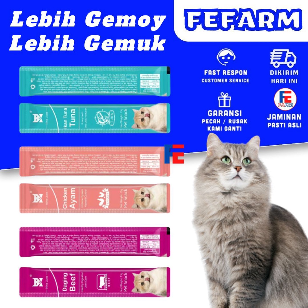 Cat Snack Nine Lives Creamy 15 gram Snack Jilat Cemilan Penggemuk Kucing Anabul Cream Cat Strips FEFARM