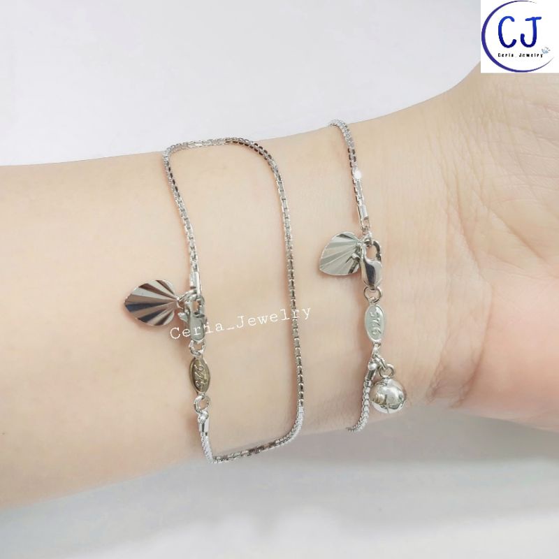 Gelang Perak Wanita Asli Silver 925 Lapis Emas Putih Italy Santa - Gelang Anti Karat