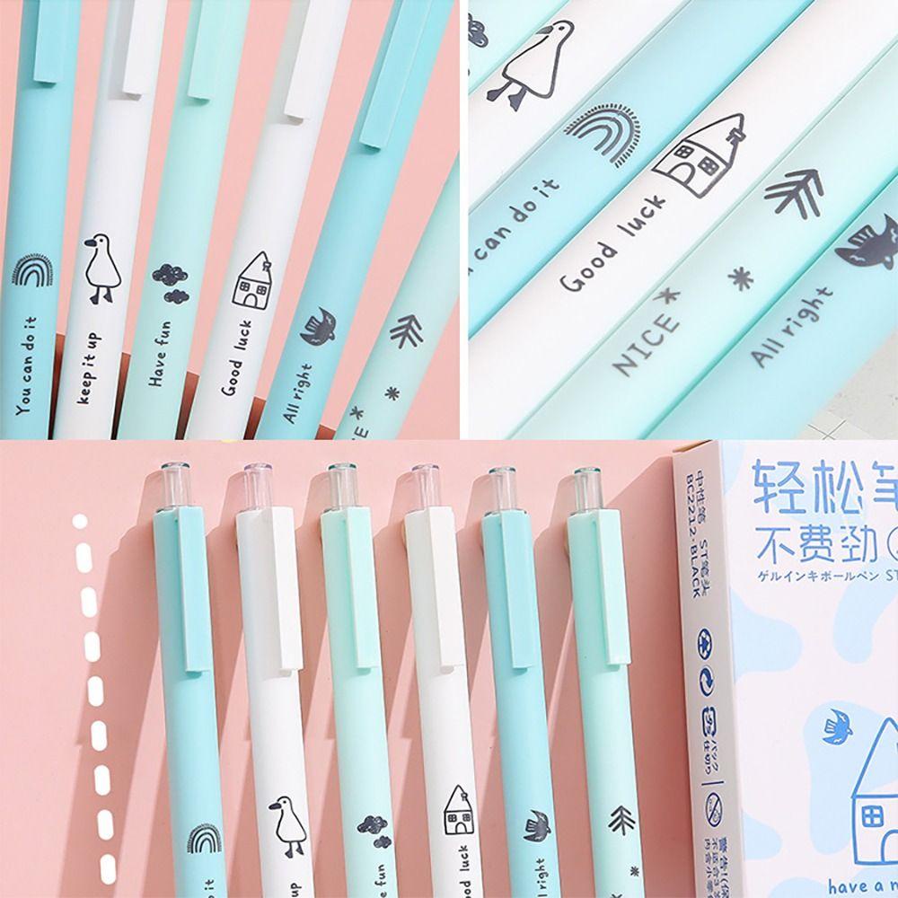 Top 6PCS/Set Gel Pulpen Kreatif Alat Tulis Gaya Mutil Alat Tulis Tinta Hitam ST Kepala Tekan Tipe Tanda Tangan Pulpen