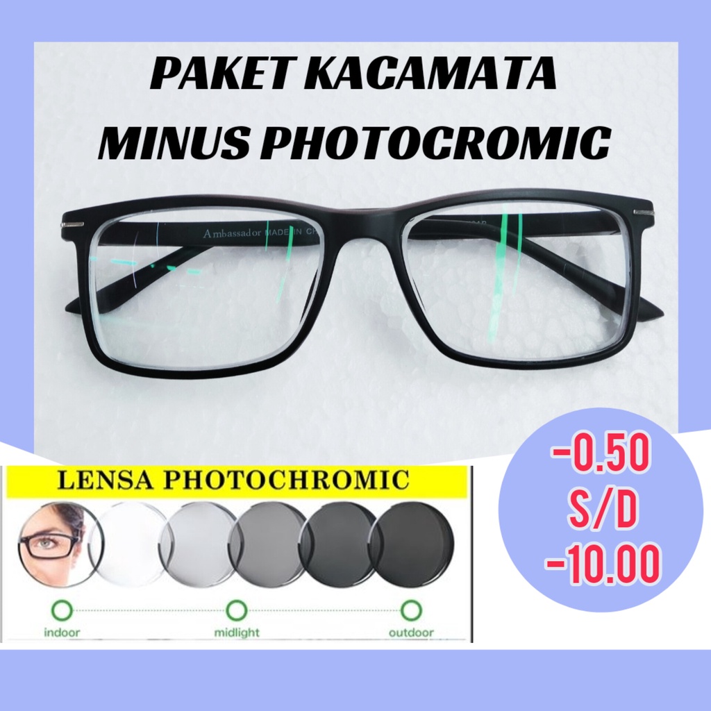RK Kacamata Minus Photocromic -0.50 SD -8.00 , Kacamata Minus Photocromic Pria Dan Wanita Kacamata