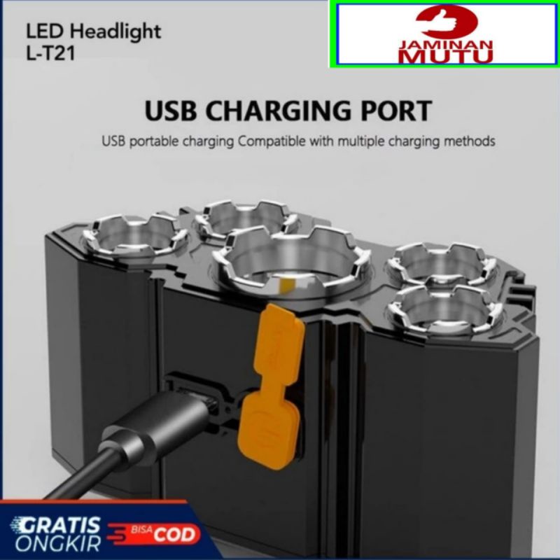 Senter Kepala 50 Watt 5 LED Rechargeable 3 Mode Cahaya - SENTER KEPALA LED USB