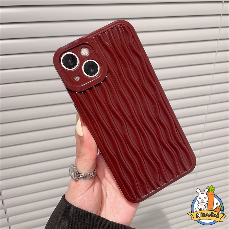 Soft Case Silikon Motif Garis Vertikal Warna Merah Wine Untuk iPhone 14 13 12 11 Pro Max X Xr Xs Max 8 7 Plus SE 2020