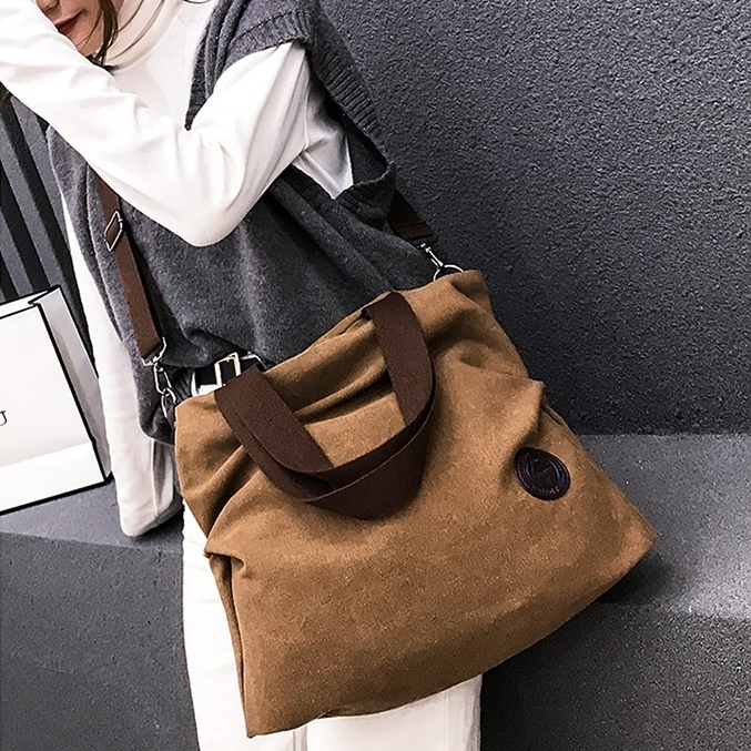 TAS SELEMPANG WANITA TOTE BAG KANVAS BESAR COKLAT DICINE TA706B7 KULIAH KERJA SEKOLAH IMPORT SHOULDER SLINGBAG BAHU REMAJA KEKINIAN PREMIUM FASHION KOREA CEWEK MURAH BATAM