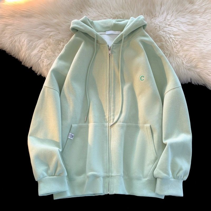 Jacket Zipper Hoodie Oversize Boy Girl  LOGO C BORDIR EMBROIDERY (6XL 5XL 4XL 3XL 2XL XL L M S ) Jaket Resleting SIMPLE Jumbo Zip Hoodie Bigsize Harajuku Urban Korean Style Hijau Matcha Putih Mint Soft Pastel Colour