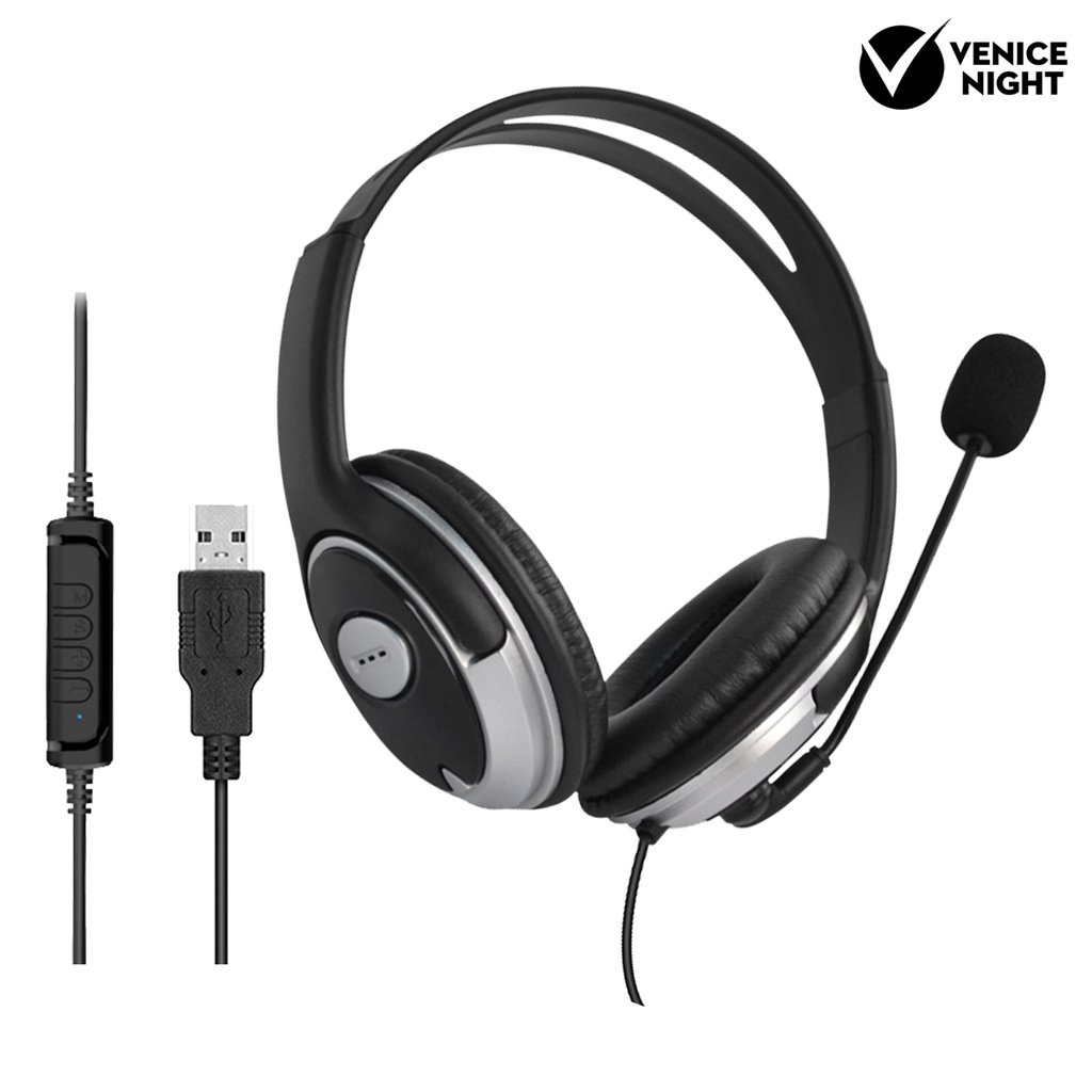 (VNEP) (Berkabel) 330 Earpiece Noise Reduction Subwoofer Black USB Wire Control E-sports Headphone untuk PC