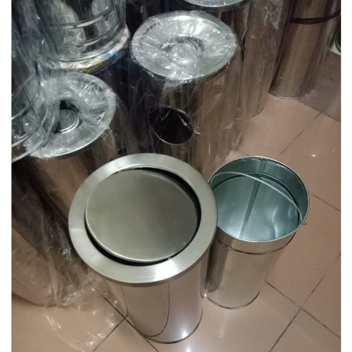 Tempat Tong Sampah Tinggi Bulat Stainless Steel Tutup Swing 30LT 114