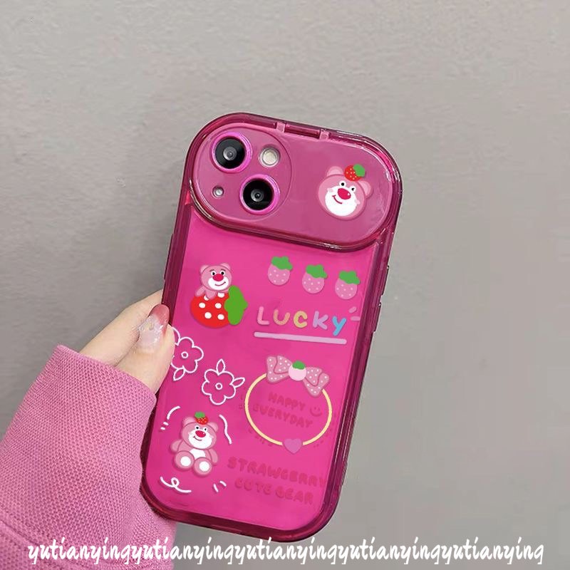 IPHONE Flip Make Up Mirror Case Kompatibel Untuk Iphone13 11 12 14 Pro Max7 8 XR 14 Plus X XS MAX SE 2020 Beruang Strawberry Lucu Disney Toy Story Losto Alien Dengan Ornamen Boneka 3D Soft Case