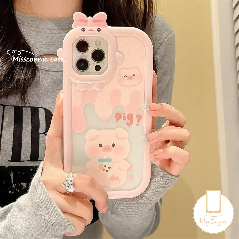 Case Untuk Redmi A1 9 10 A1+ 9T 10A 9A 10C 9C NFC PO CO M3 Note11 8 9 10 Lucu Indah Susu Teh Babi Es Krim Kreatif Kartun 3D Busur Monster Kecil Lensa Lembut Bening Belakang Ponsel Cover