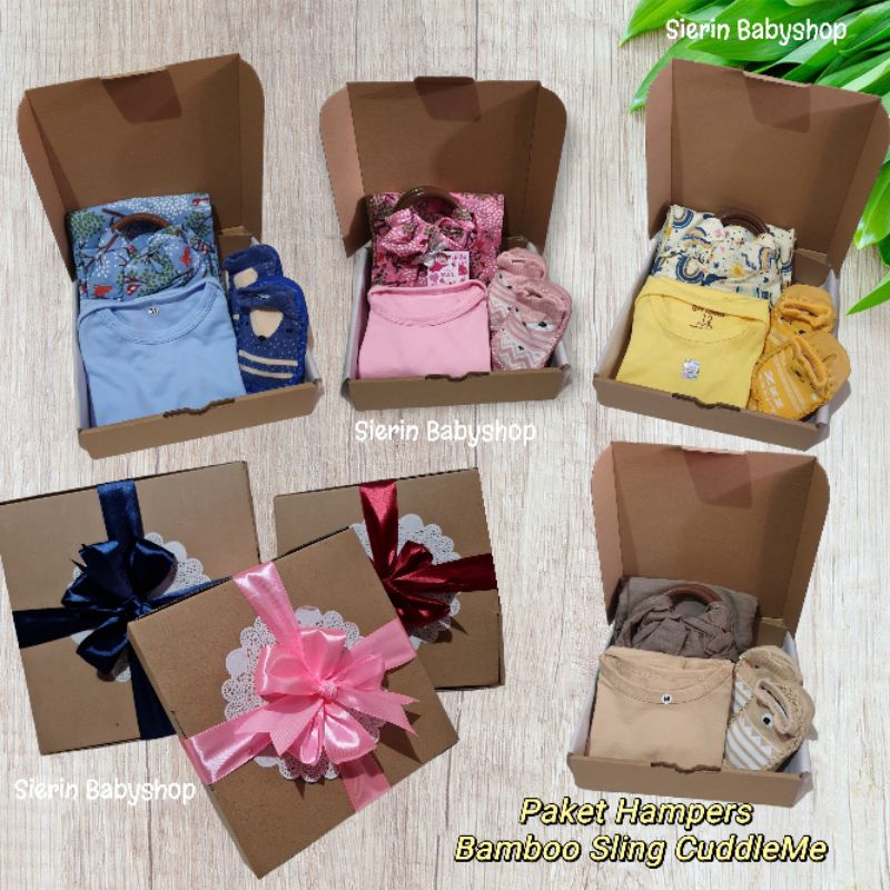 Paket Kado Hampers Baby Bayi Gendongan Bamboo Ring Sling CuddleMe Solid Motif baju sepatu bayi lucu premium custom