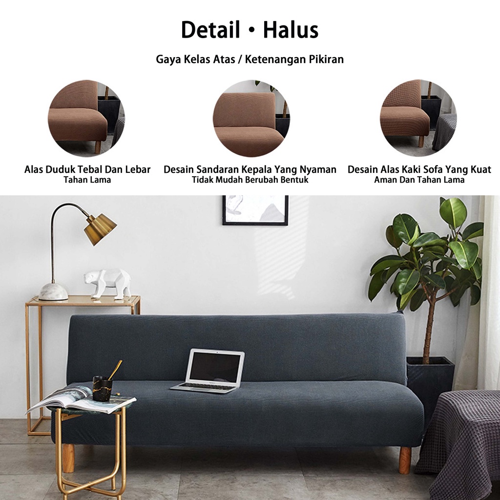 Warna Solid Sofa Bed Cover Elastis Tahan Noda Pola Polos Tempat Tidur Sofa Sarung Sofa Tanpa Lengan Satu Ukuran