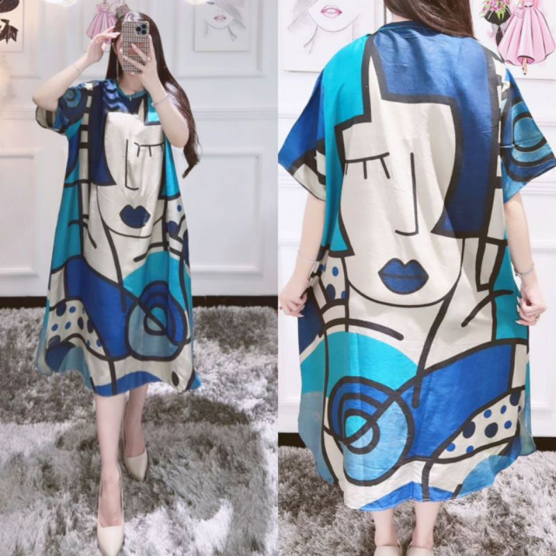 Baju Dress Motif Lucu Karakter wanita dewasa busui kekinian