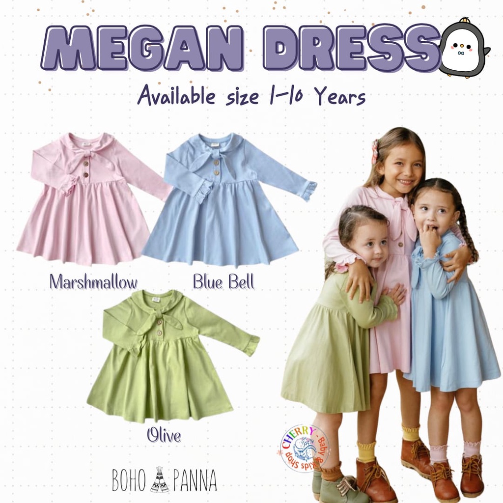 BOHOPANNA Megan Dress 1-10 Tahun Long Dress Fashion Anak Perempuan CBKS