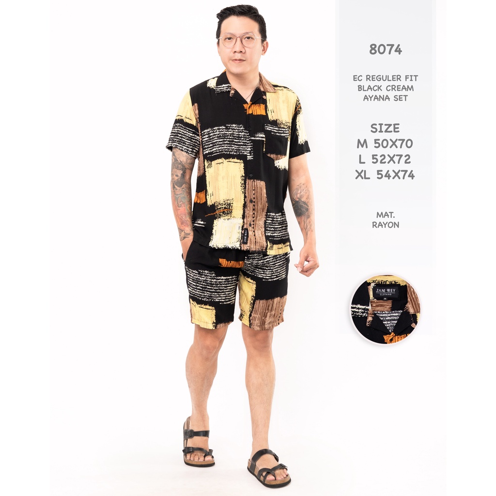 CUCI GUDANG Jane Frey Clothing Setelan Piyama Pria Freypv 8074 Reguler Fit Set Motif M-XL Kemeja Tie