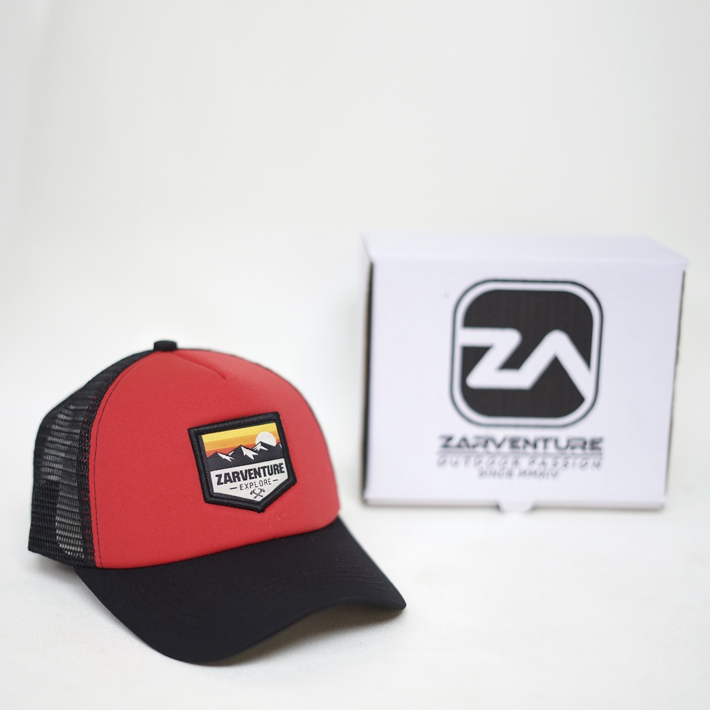 TOPI Trucker Jaring Busa Zarventure merah hitam 83