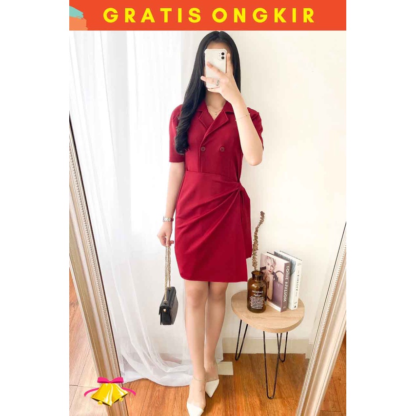 JXPLORE COTTONBELLS CASUAL DRESS WANITA SPECIAL CHRISTMAS GHAYDA BUTTON V MIDI (AL - D 4695)