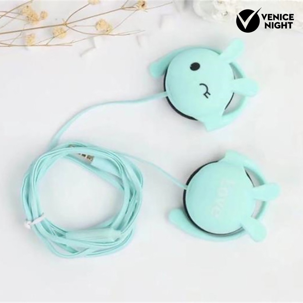 (VNEP) (Berkabel) Lucu Kelinci Stereo Earphone Headphone dengan Mic 3.5mm Ear-hook Sport Headset Hadiah