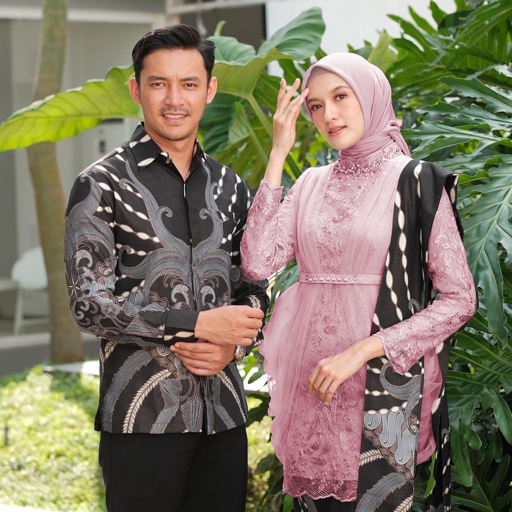 SOLO BATIK - Kebaya Modern Kebaya Tunangan Dan Lamaran Terbaru Kemeja Pria Lengan Panjang Size M,L,XL Kebaya Batik Couple Jessica Brokat Tulle Payet Mutiara Mix Satin Halus Allsize Termurah