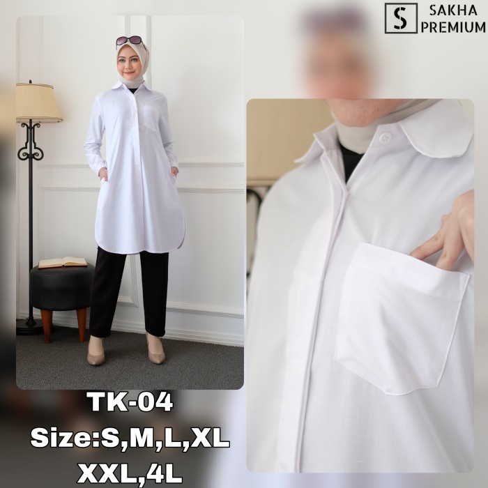 Tunik Atasan Putih Wanita Muslim Kantor Formal Seragam Pns Guru