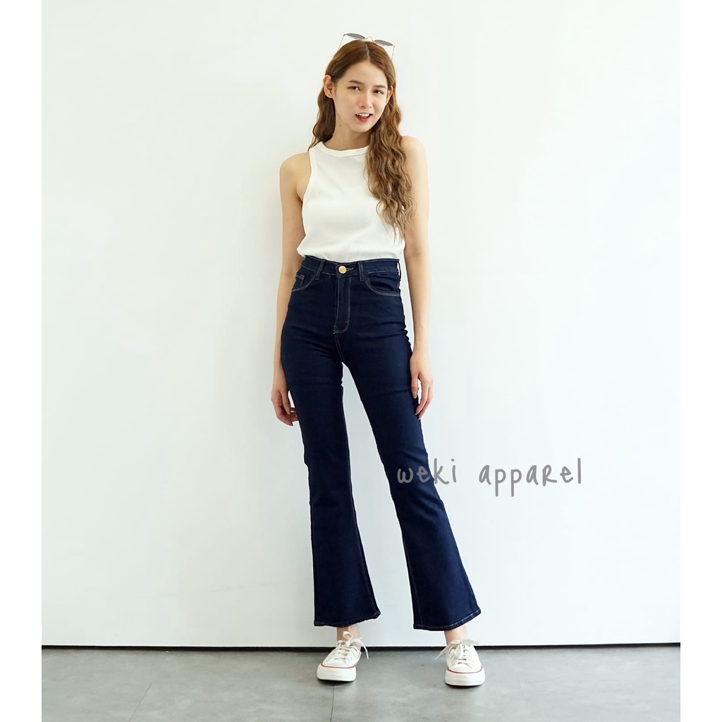 WEKI  Celana Jeans Cutbray  Wanita Highwaist Polos