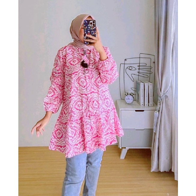 tunik dress fuschia extu blouse kemeja