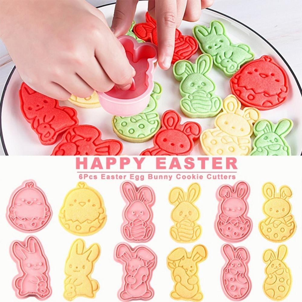 Solighter 6Pcs/Set Easter Cookies Cutter Plunger Kartun Kelinci Ayam Dekorasi Paskah