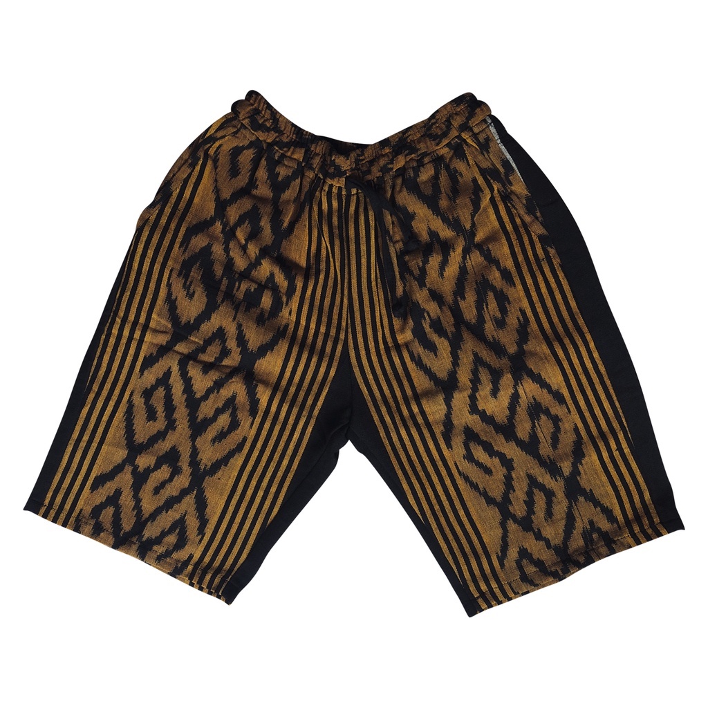 celana pendek pria motif kain tenun - kuning hitam