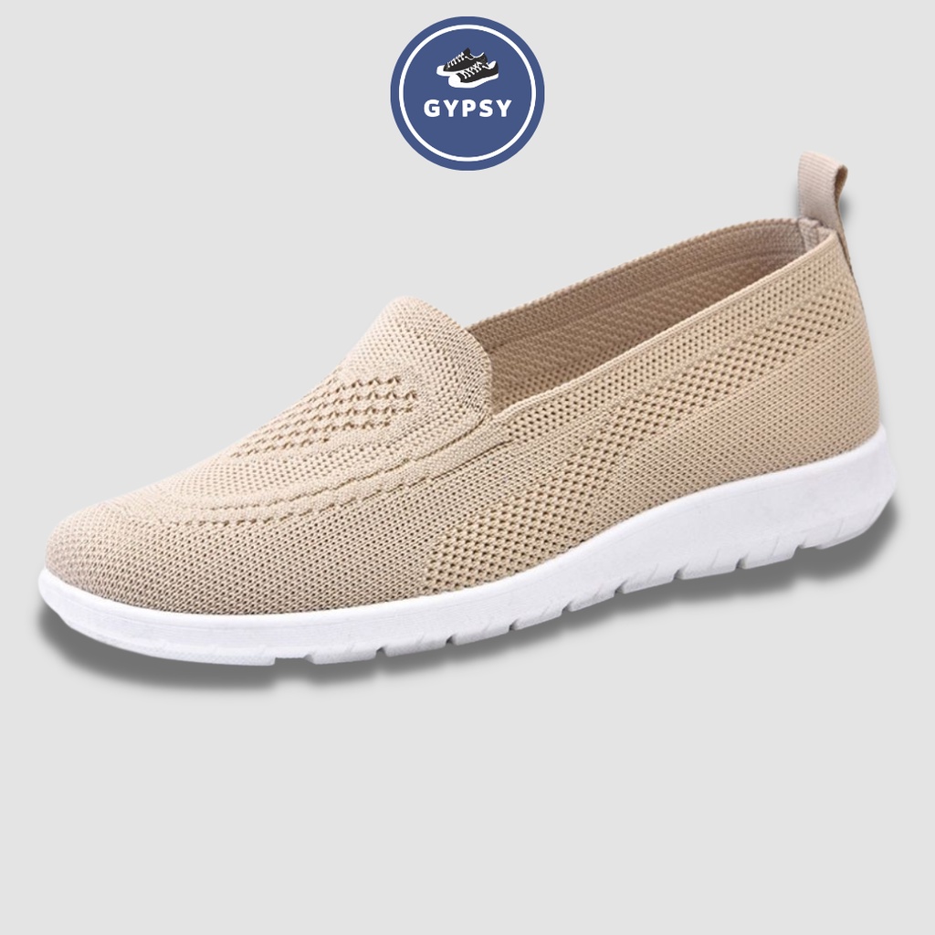 Gypsy - Sepatu Wanita Flatshoes Sneakers Rajut Kanvas Tanpa Tali Import - Olahraga Hangout Kerja Casual XF14