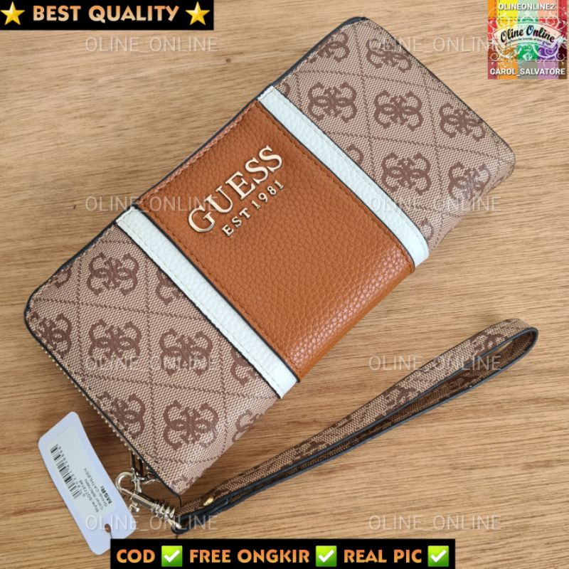 dompet wanita cathleen stripes logo 4g long wallet panjang zipper trifold gs roomy pouch