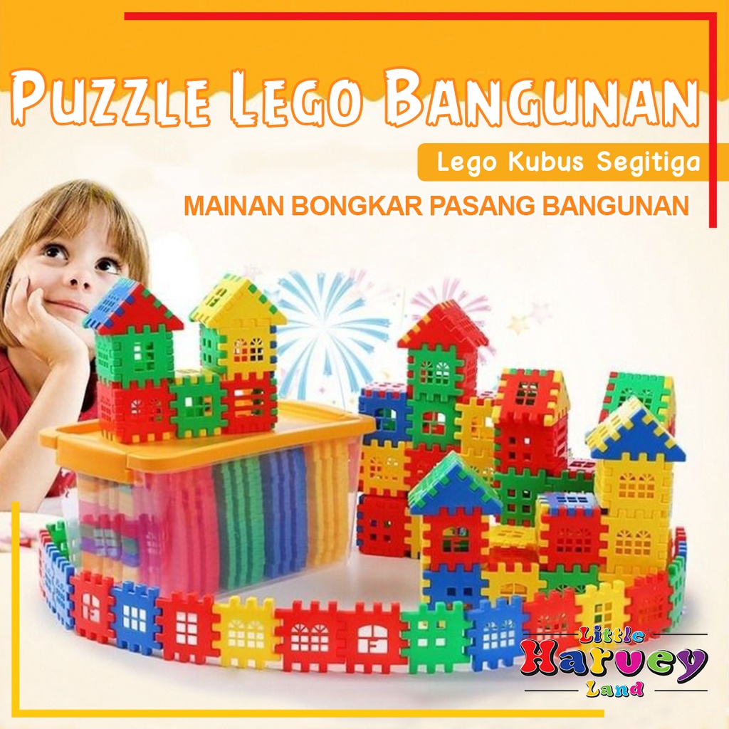 Mainan Edukasi Anak PUZZLE BLOK RUMAH Bongkar Pasang Funny Blocks Plastik Anak Laki Perempuan Balok Lego 1 2 3 Tahun SNI Brick Block Edutoys