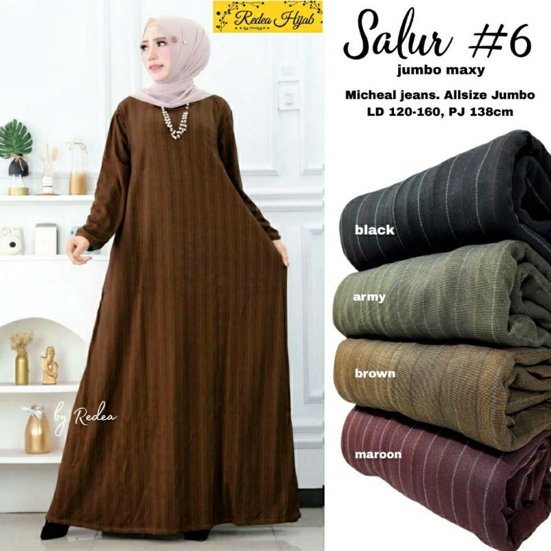 Salur #6 Jumbo Maxy, GAMIS WANITA MUSLIM JUMBO CANTIK FIT XL-XXXXL LD 120-140 BAHAN MICHAEL JEANS TERMURAH OOTD