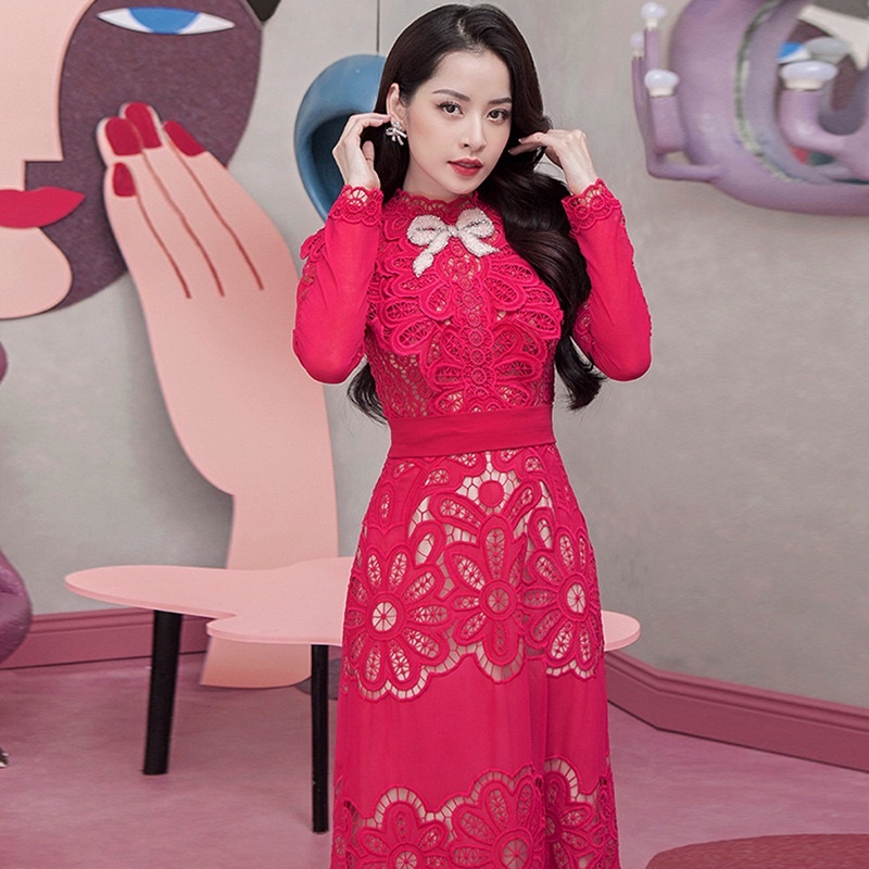 [Premium Series] Rose Pink Lace Brocade Dress Import Premium