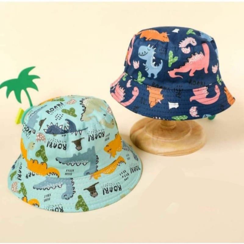 Topi Bucket Anak Motif Dino Pakai Tali