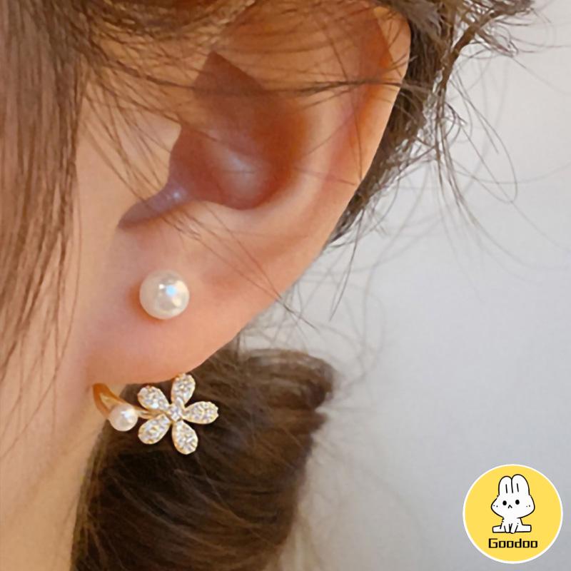 Anting Tusuk Motif Bunga daisy Hias Mutiara Imitasi simple Ala Korea Untuk Wanita -Doo