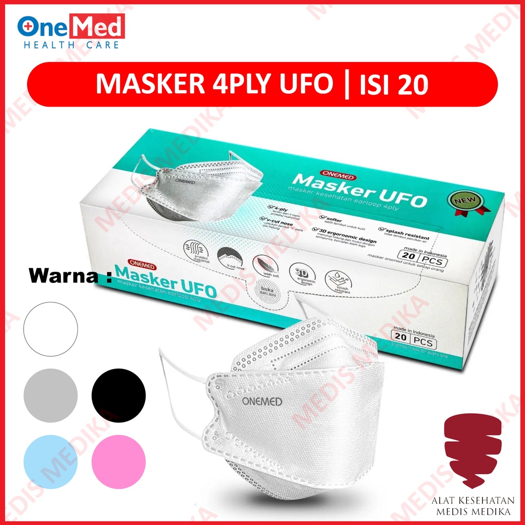 Masker UFO 4PLY OneMed Isi 20 Medis Earloop Debu Karet Telinga Face Mask Disposable Kesehatan 4 PLY